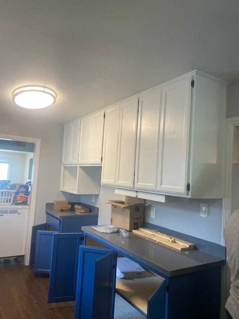 Blue and white cupboards
